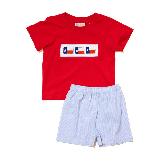Boys Texas Flag Smocked Shorts Set