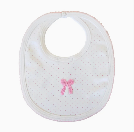 Pink Dots and Crochet Bow Bib