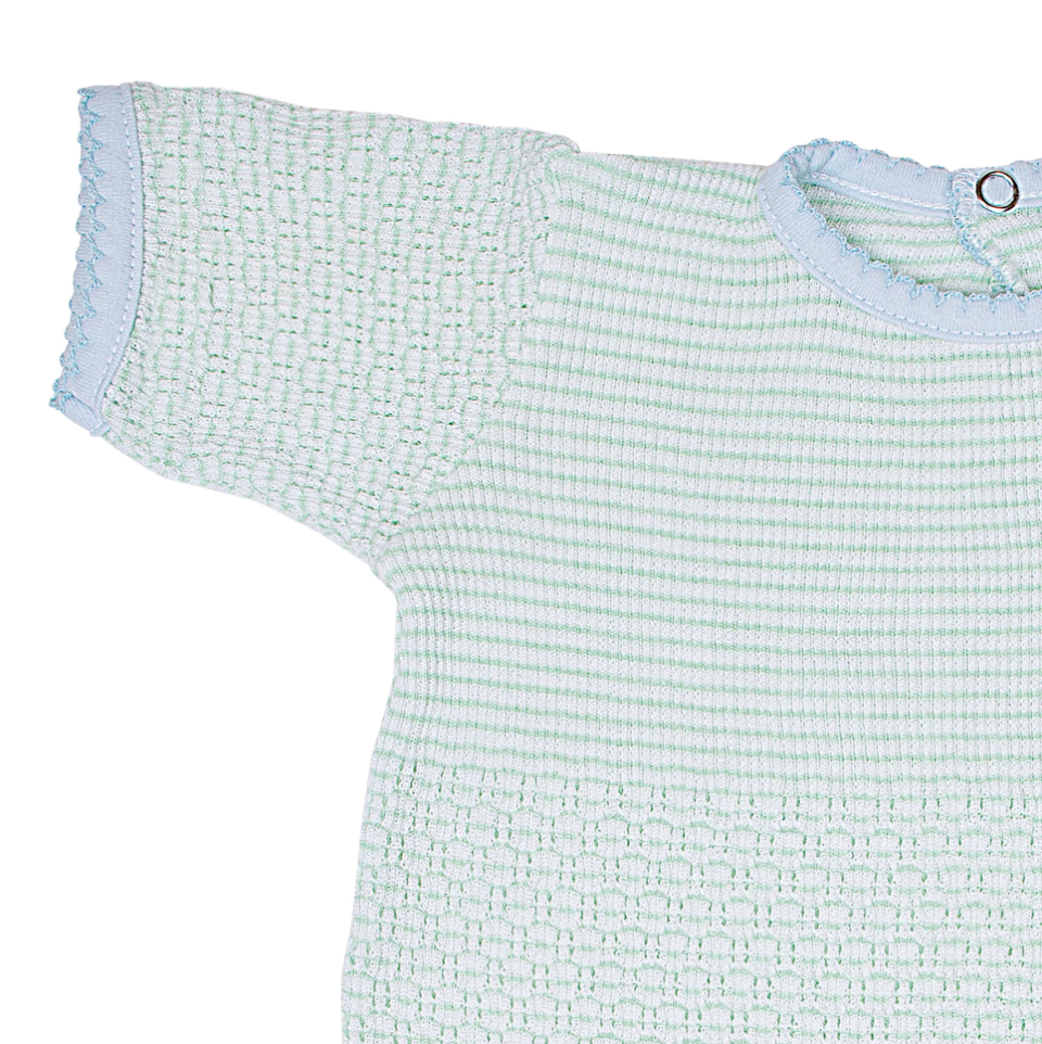 Paty Short Sleeve Romper - Mint w/ Blue Trim
