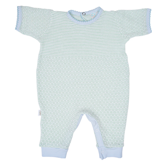 Paty Short Sleeve Romper - Mint w/ Blue Trim
