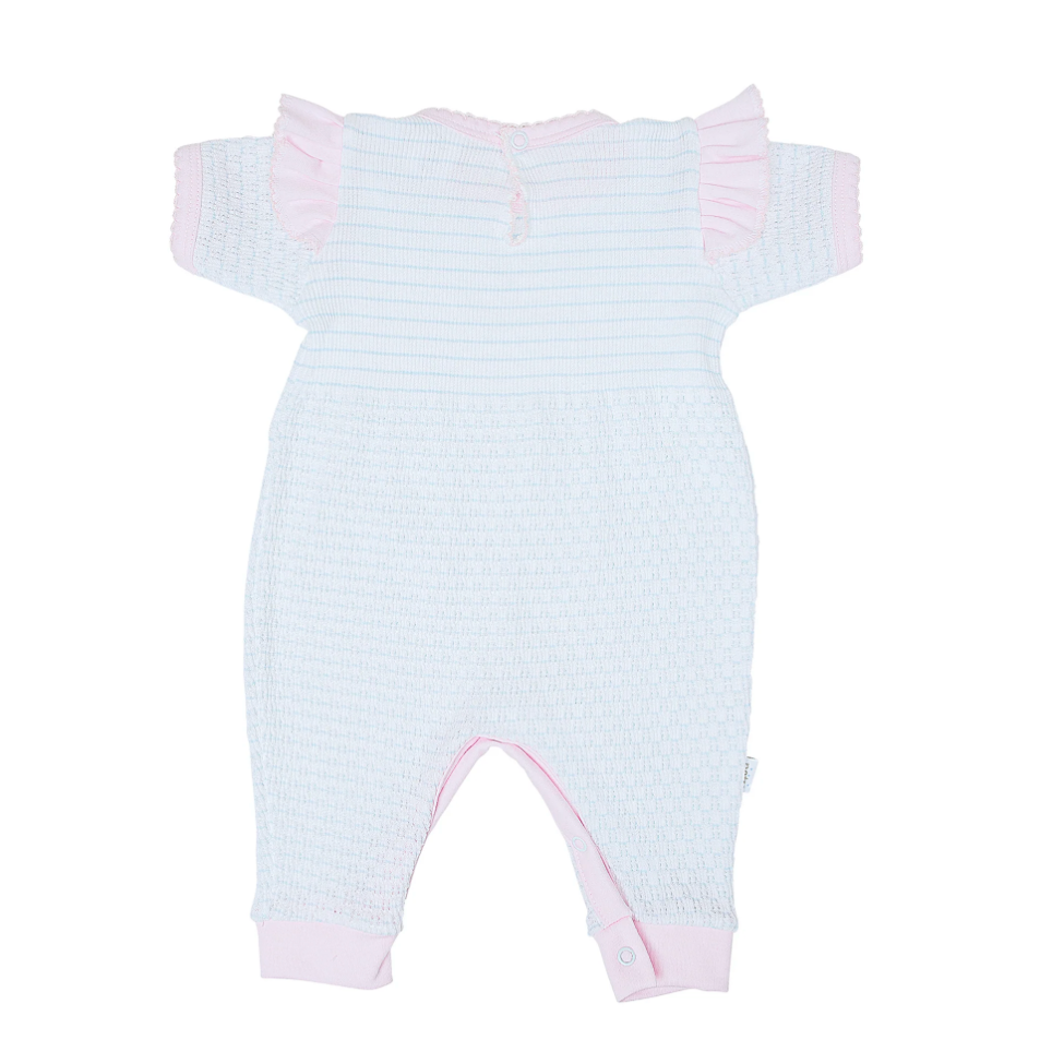 Paty Knit Short Sleeve Romper w/ Ruffle - Blue