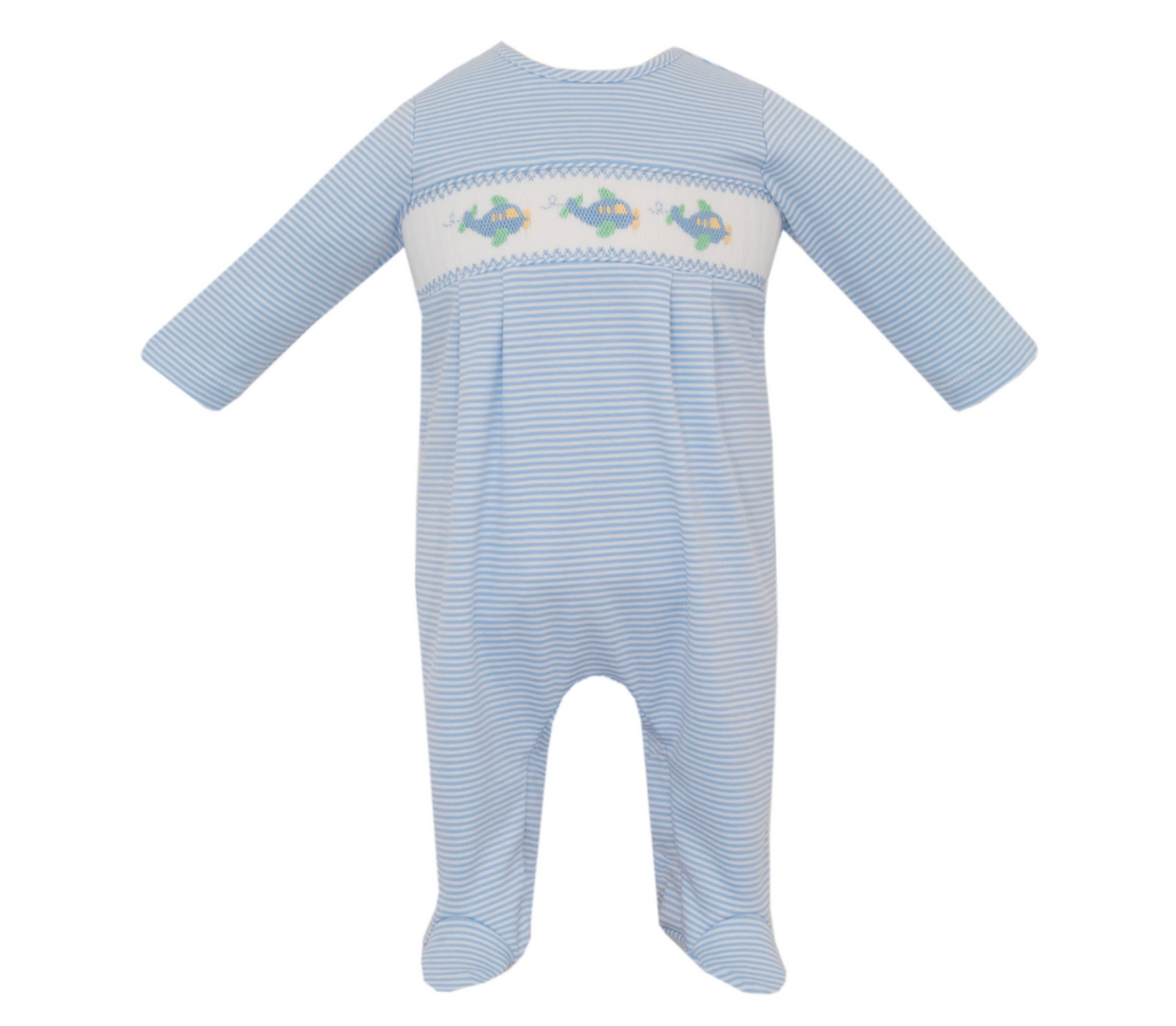 Embroidered Airplane Knit Long Footie