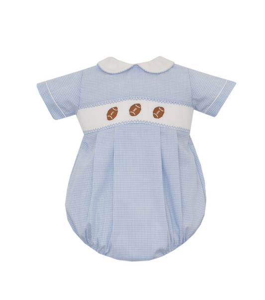 Embroidered Football Blue Gingham Bubble