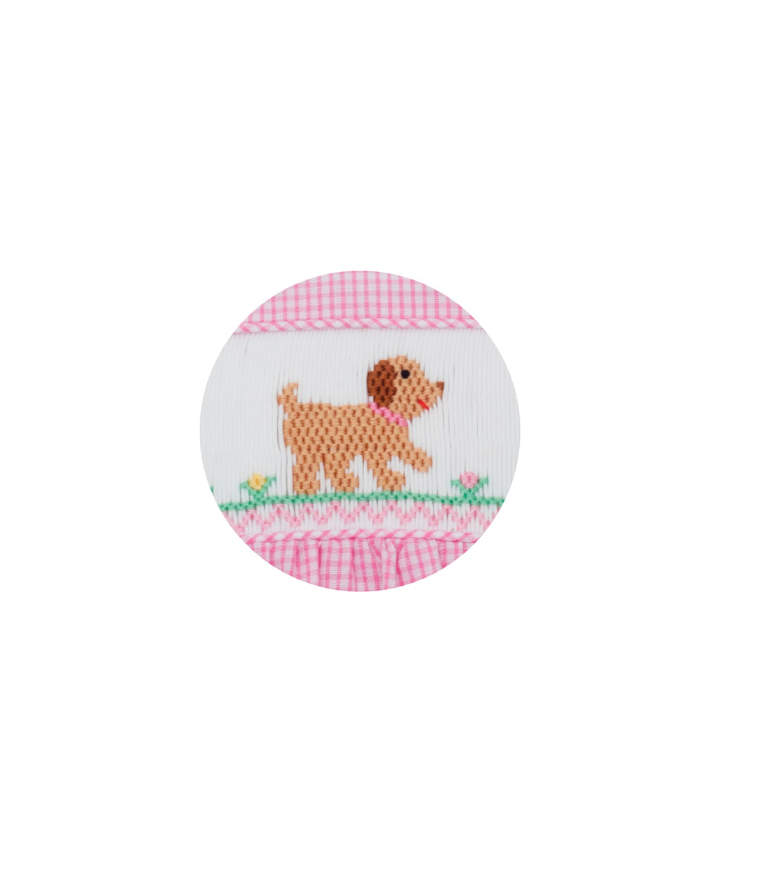 Embroidered Puppies Pink Check Bubble