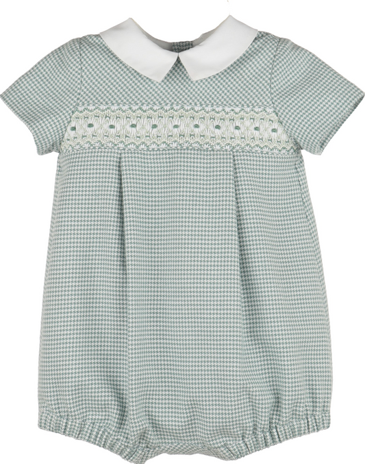 Checks Smocked Boy Bubble - Green