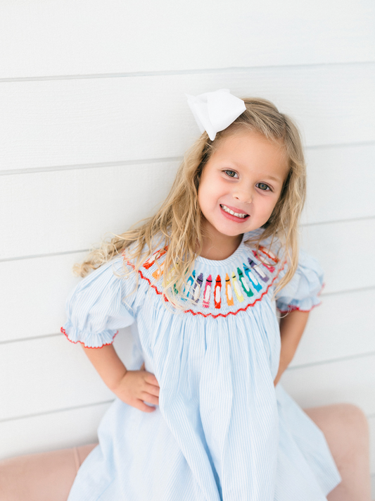 Blue Smocked Crayon Dress