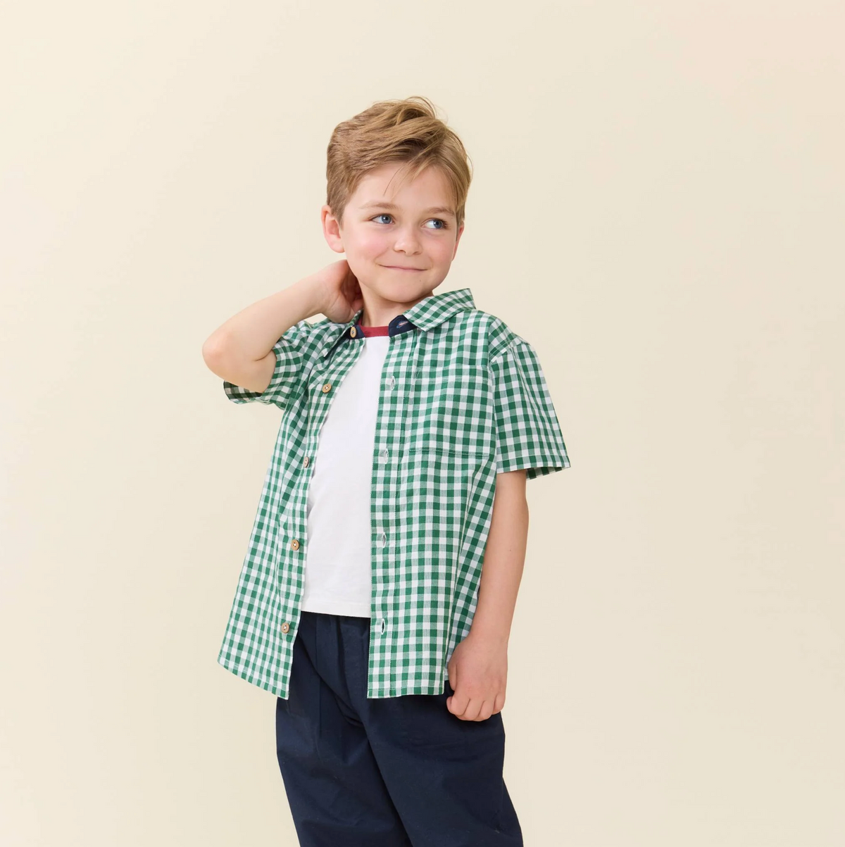 Pink Chicken Boys Jack Shirt - Green White Check