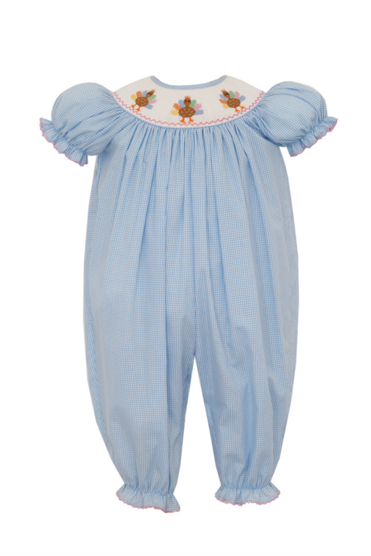 Turkey Blue Check Long Bishop Bubble