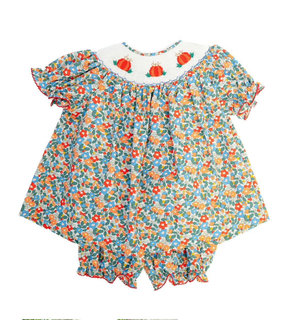 Smocked Floral Pumpkin Bloomer Set
