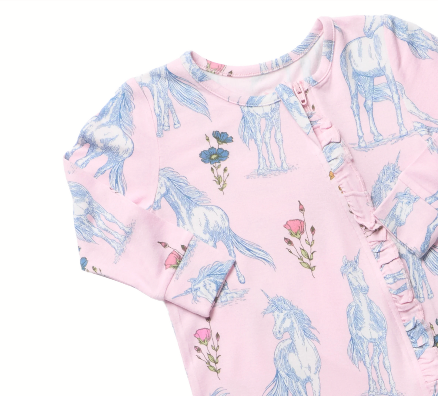 Baby Girls Ruffle Bamboo Romper - Pink Unicorn Fields