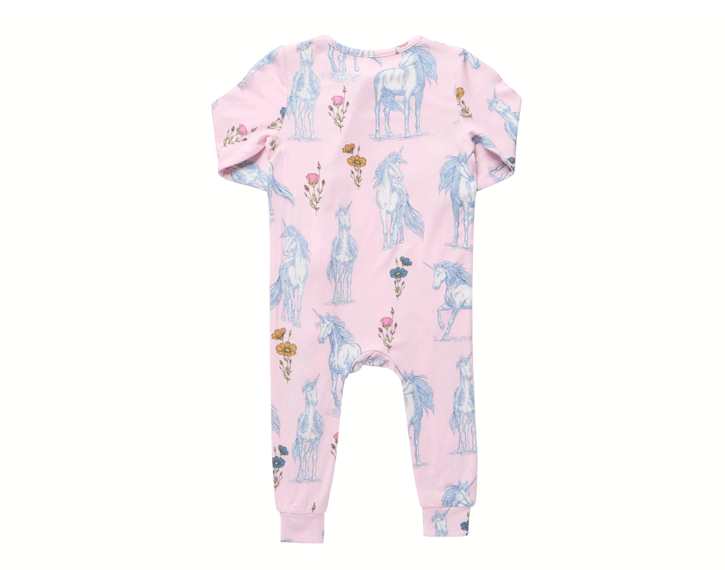 Baby Girls Ruffle Bamboo Romper - Pink Unicorn Fields