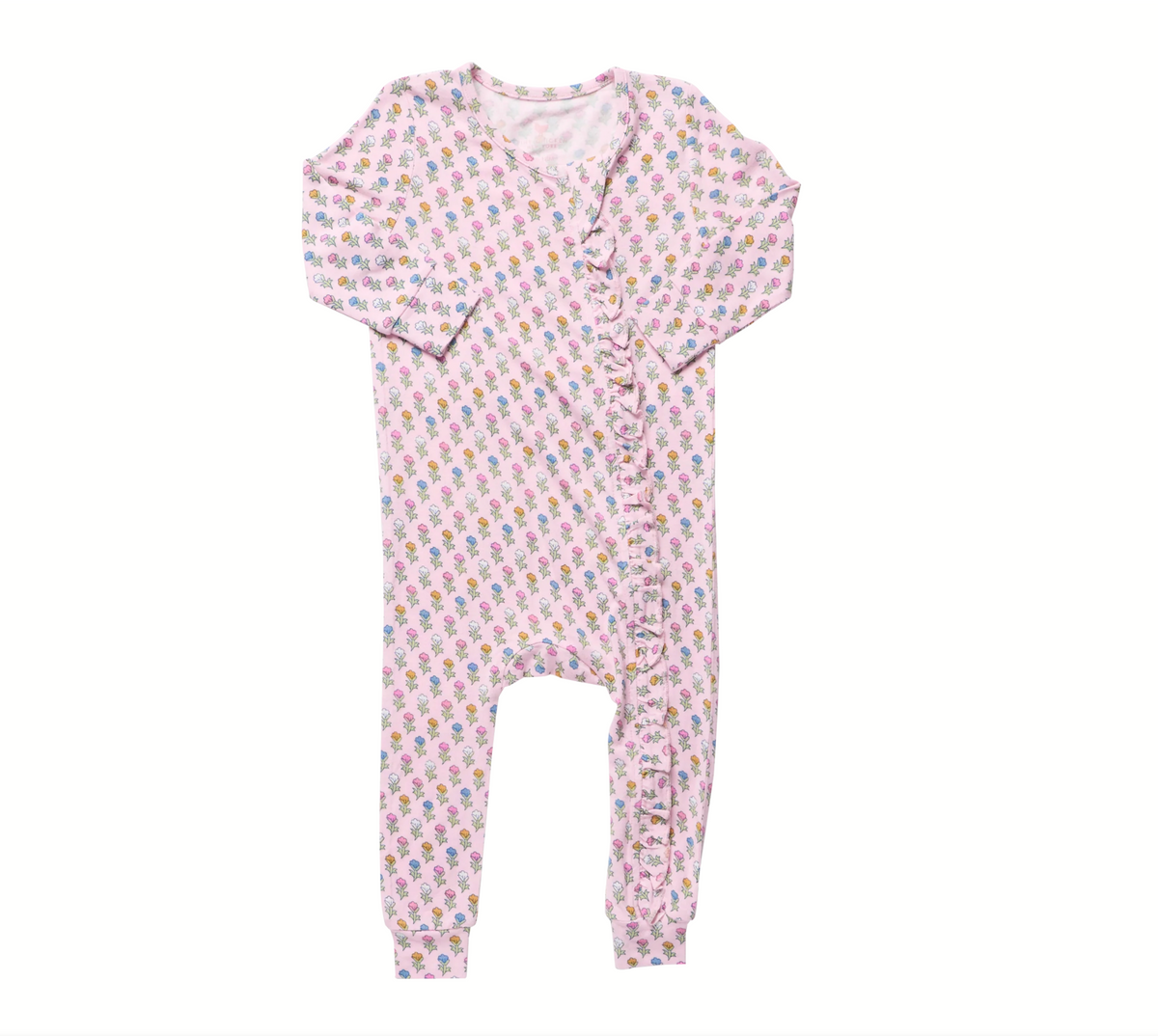 Baby Girls Ruffle Bamboo Romper - Pink Carnations