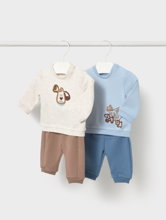 Puppy Dog Sweatsuit Set - Blue or Coco