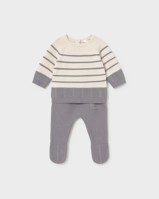 Cream and Grey Striped Sweater Set