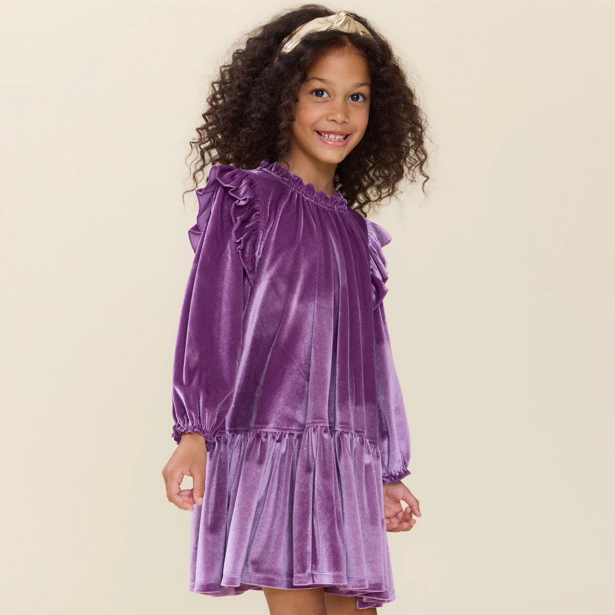 Girls Harper Dress - Lavender Velour