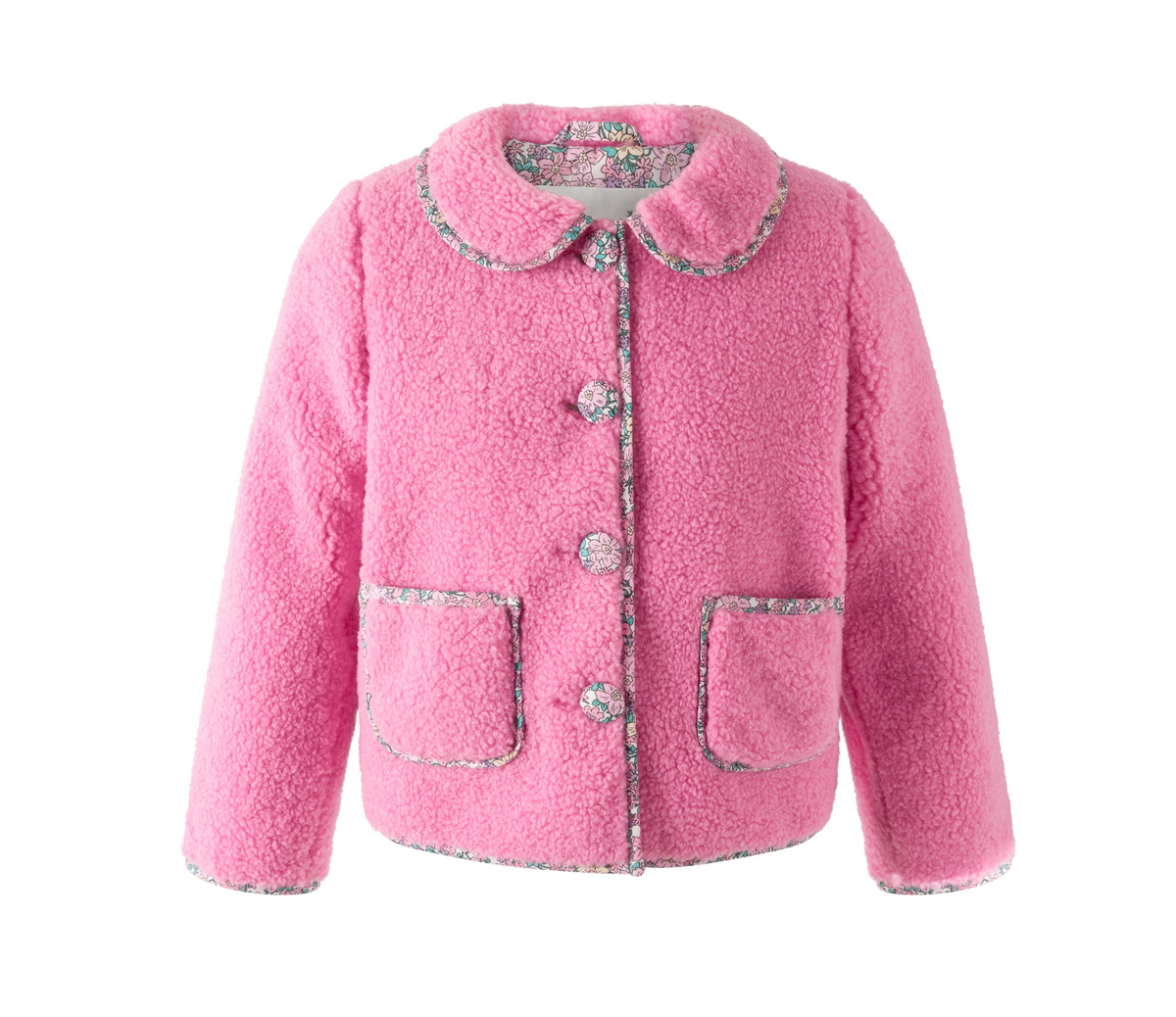 Pink Shearling Floral Trim Jacket