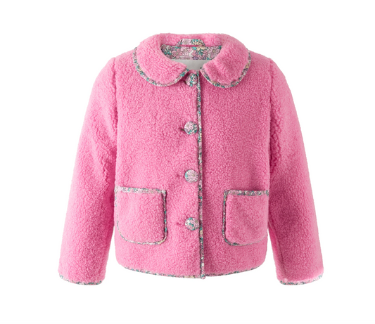 Pink Shearling Floral Trim Jacket