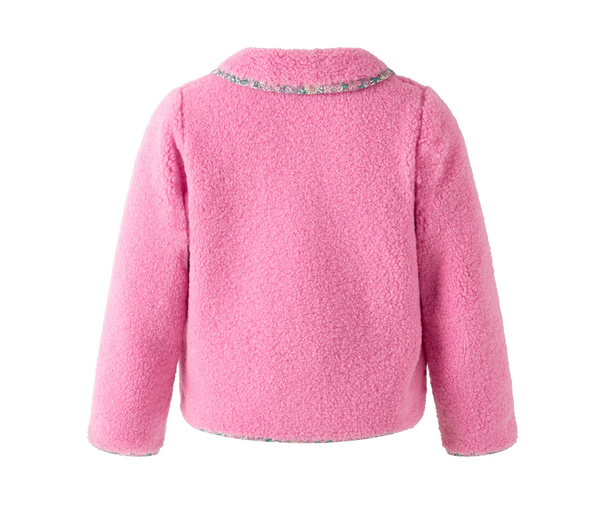 Pink Shearling Floral Trim Jacket