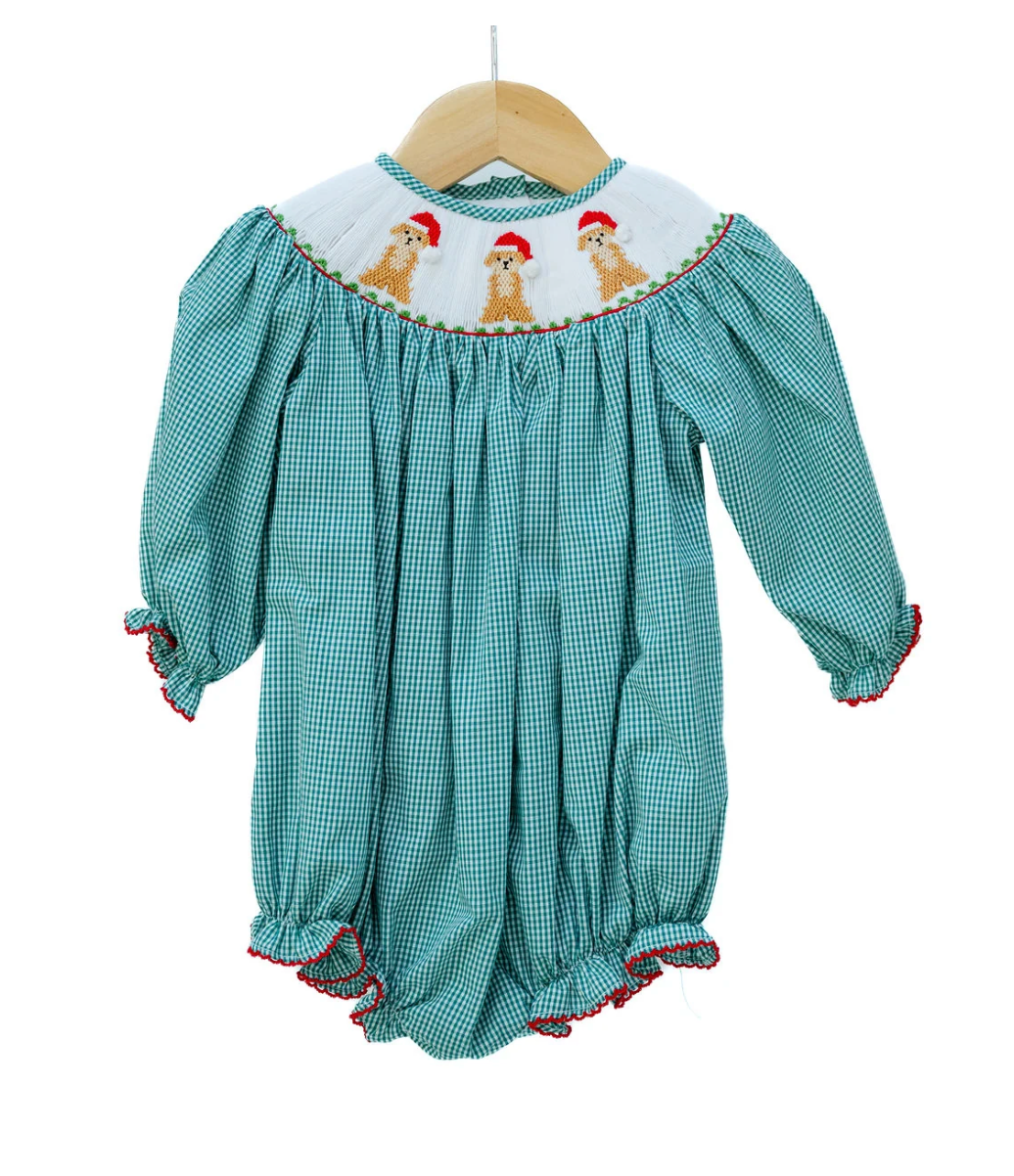 Santa Dogs Smocked Birdie Bubble