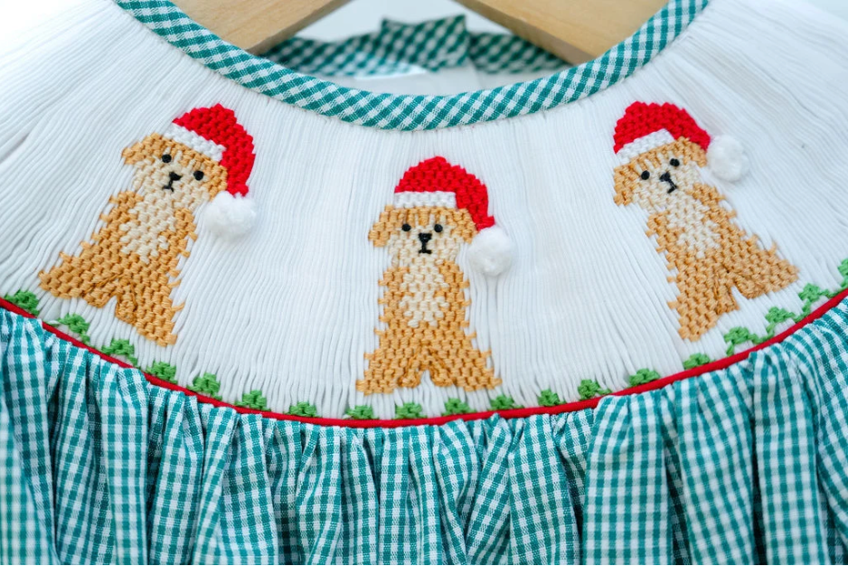 Santa Dogs Smocked Birdie Bubble