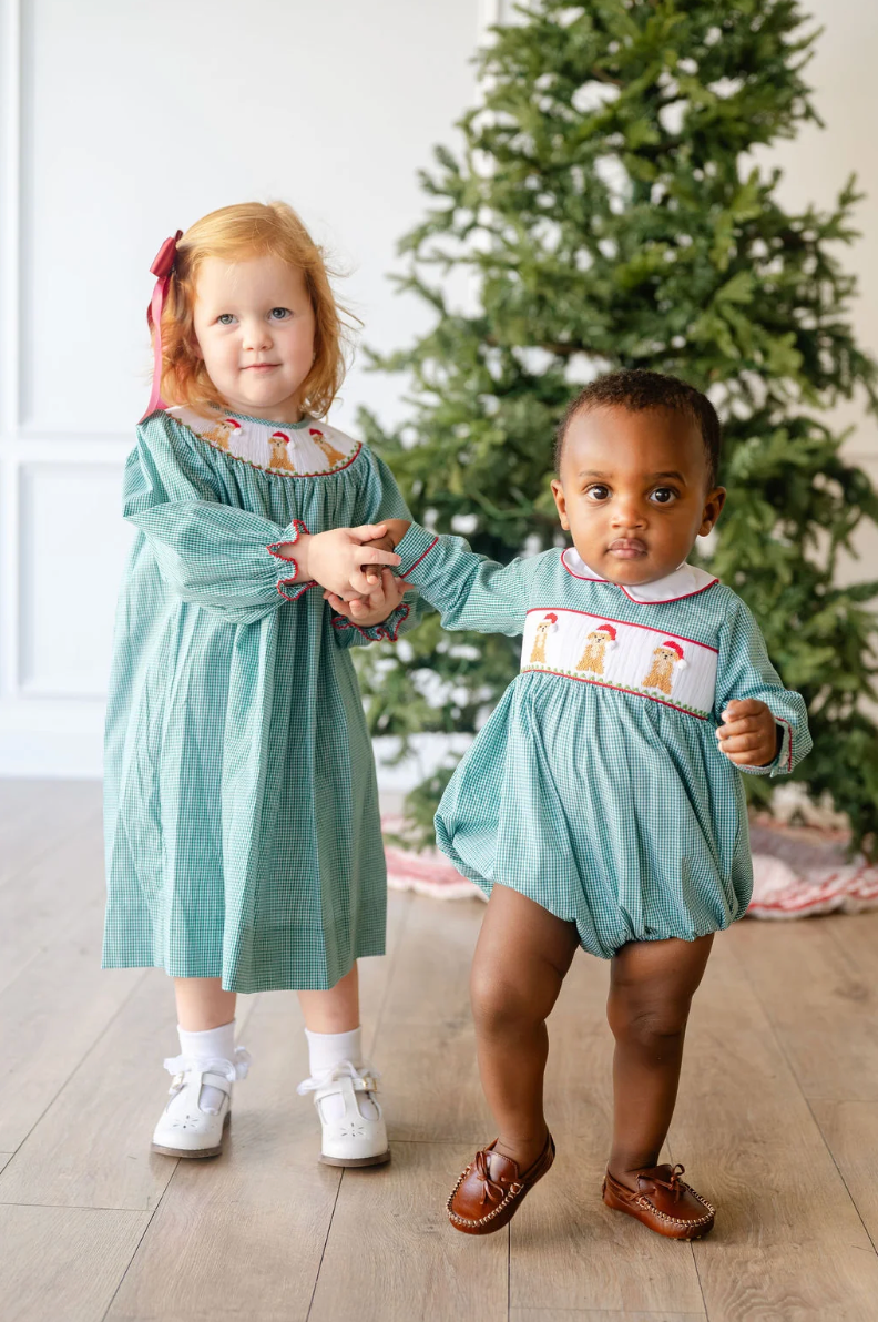 Santa Dogs Smocked Helen Dress