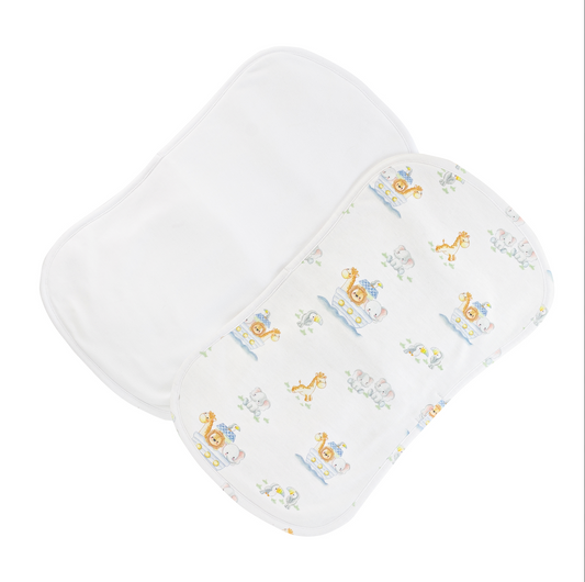 Noah's Ark Printed Pima Burp Cloth Set - Blue