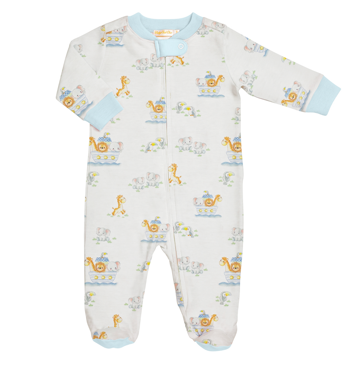 Noah's Ark Printed Zipped Footie - Blue