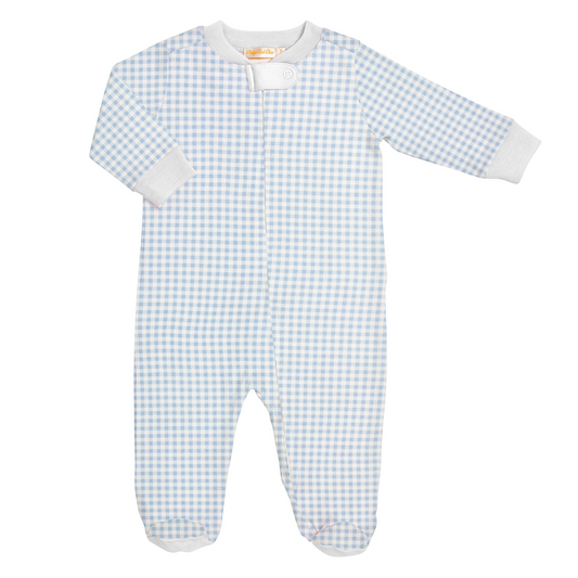 Mini Checks Zipper Footie - Blue