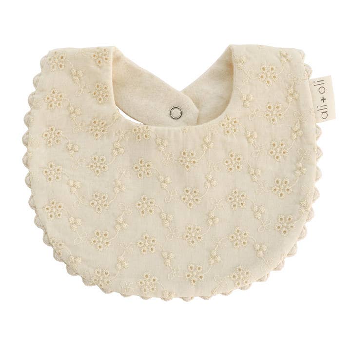 Cotton Baby Bib Double-Sided (Eyelet Flowers)
