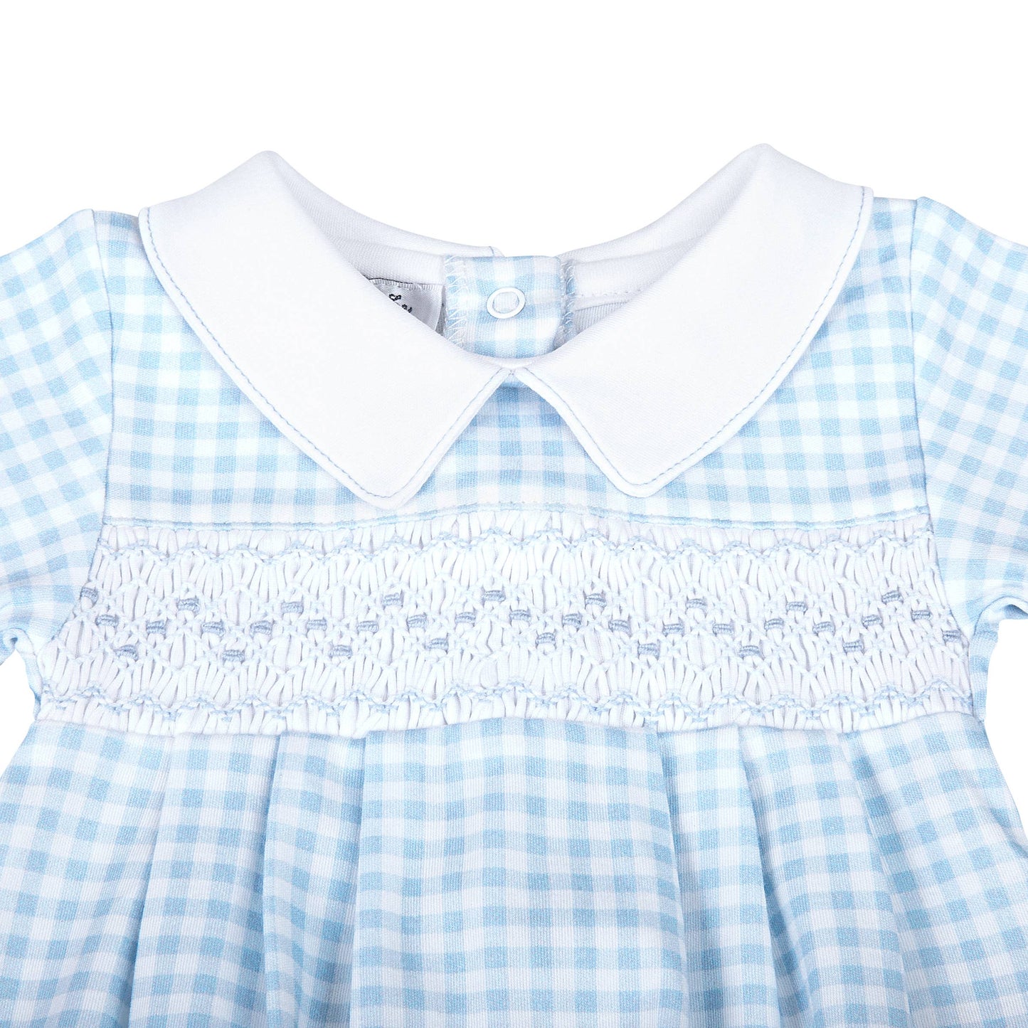 Mini Checks Smocked Collared L/S Boy Bubble - Blue