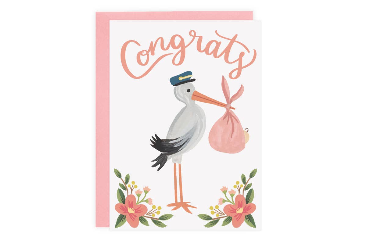 Stork Congrats Card - Pink or Blue