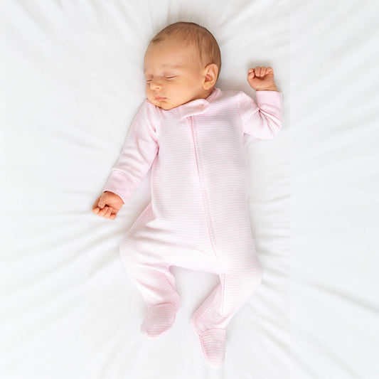 Mini Stripes Zipper Footie - Pink