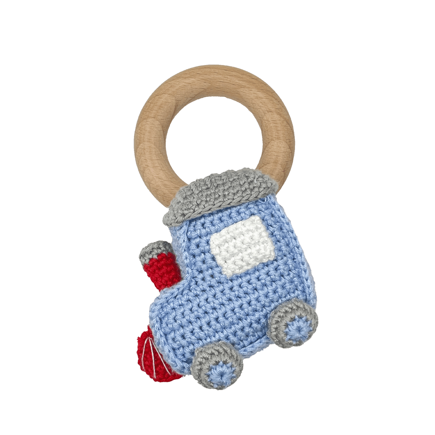 Train Bamboo Crochet Woodring Rattle