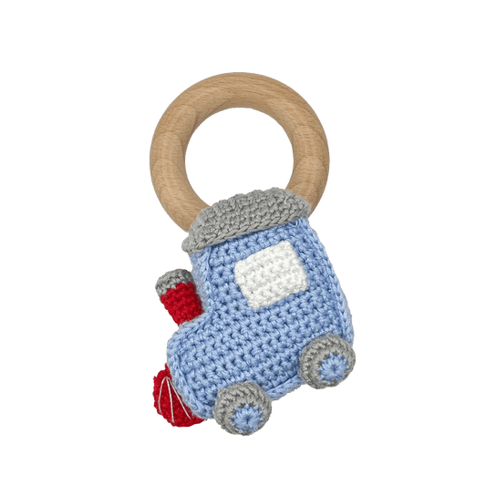 Train Bamboo Crochet Woodring Rattle