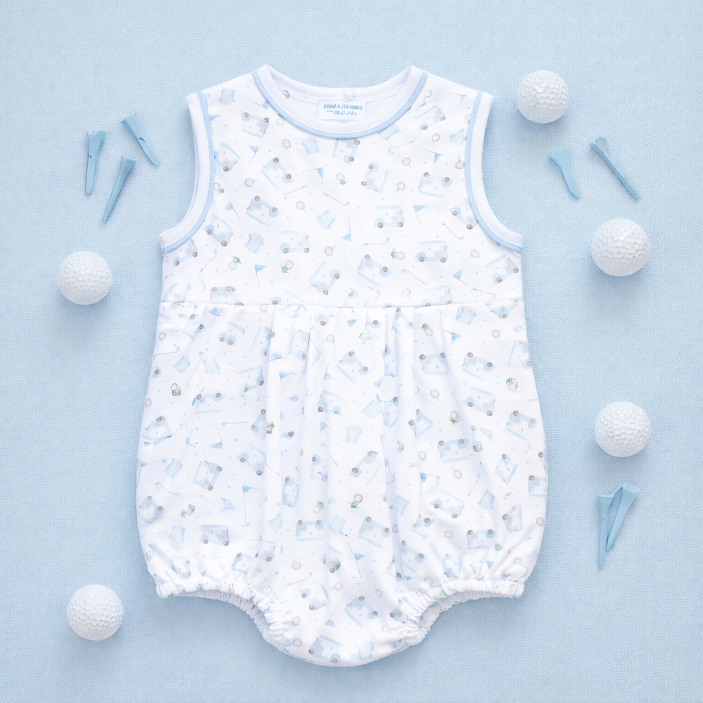 Little Golfer Print Bubble - Light Blue