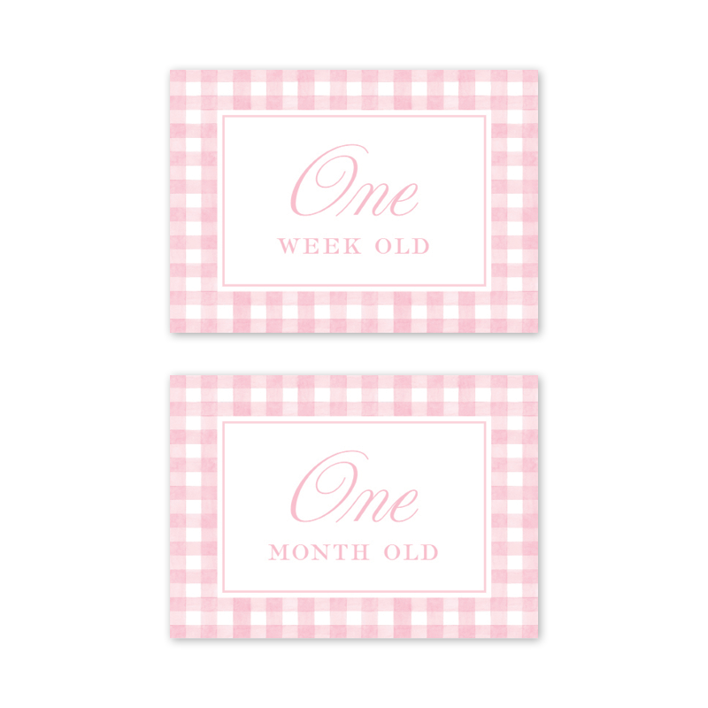 Cavalier Garden Gingham Pink Milestone Cards