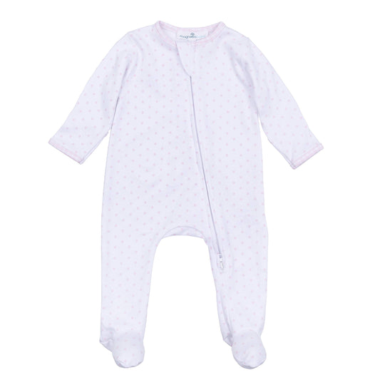 Gingham Dots Zip Footie in Pink