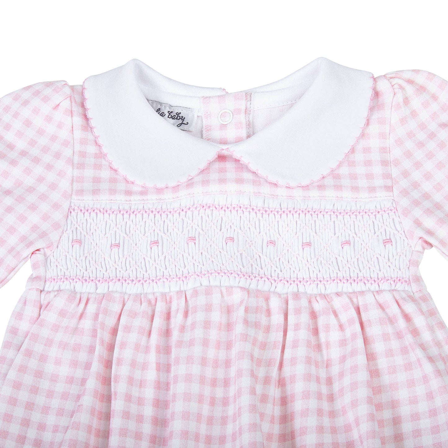Mini Checks Smocked Collared L/S Girl Bubble - Pink