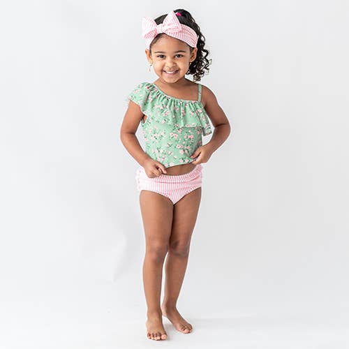 Tea Roses One Shoulder Ruffle Tankini
