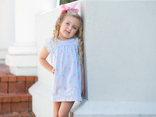 Blue & Pink Parrot Pink Dress