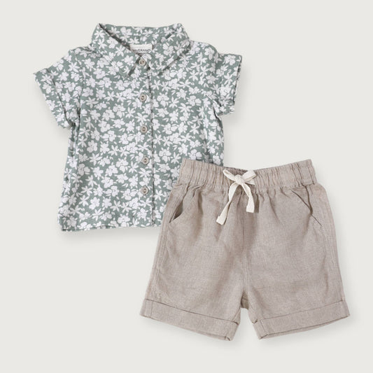 Baby Floral Linen Shirt & Shorts Set