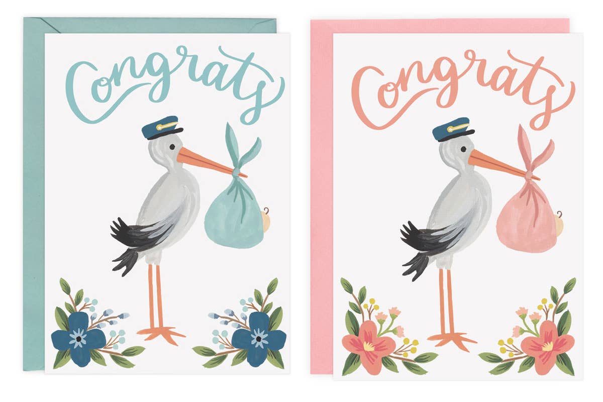 Stork Congrats Card - Pink or Blue